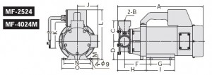 ขนาดปั๊มน้ำ Koshin MF-2524, MF-2024m